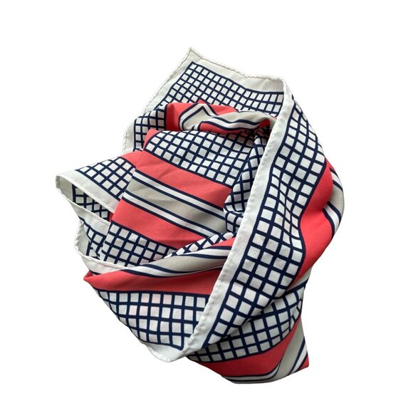 Vintage Square Scarf Lightweight White Print Retro Windowpane Neck Wrap - Picture 2 of 4